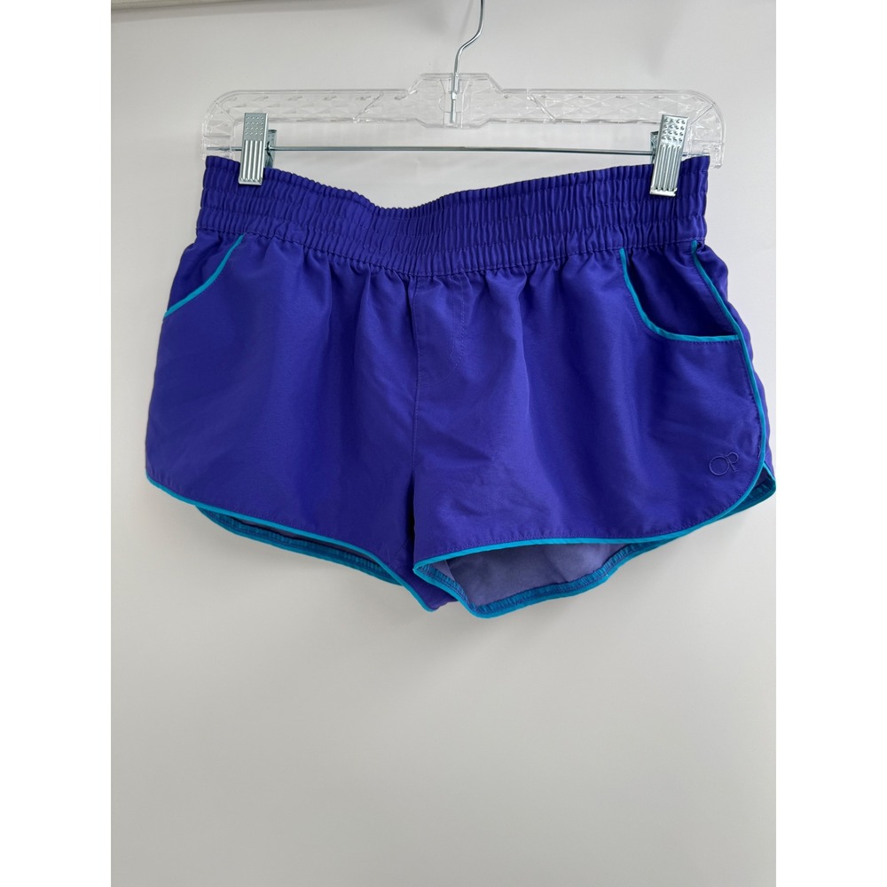 Y2K Ocean Pacific OP Womens Purple Teal Trim Elastic Waist Athletic Board Shorts